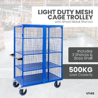 Light Duty Mesh Cage Trolley (With Steel Shelves)