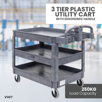 3 Tier Plastic Utility Cart (with Ergonomic Handle)