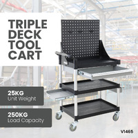 Triple Deck Tool Cart (With Tool Board & Drawer)