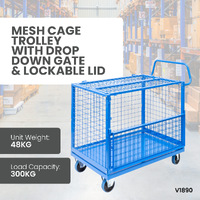 Mesh Cage Trolley with Drop Down Gate & Lockable Lid