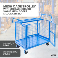 Mesh Cage Trolley with Lockable Double Swing Mesh Doors & Lockable Lid