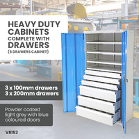 Heavy Duty Industrial Storage Cabinets 6 Drawer Cabinet ( 3 x 100mm & 3 x 200mm drawers)