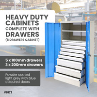 Heavy Duty Industrial Storage Cabinets 8 Drawer Cabinet ( 5 x 100mm & 3 x 200mm drawers)