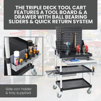 Triple Deck Tool Cart (With Tool Board & Drawer)