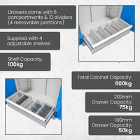 Heavy Duty Industrial Storage Cabinets 2 Drawer Cabinet ( 1 x 100mm & 1 x 200mm drawers)