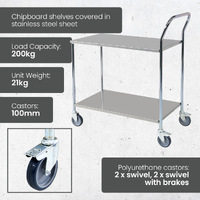 2 Tier Flat Deck Trolley (Stainless Shelves)