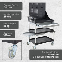 Triple Deck Tool Cart (With Tool Board & Drawer)