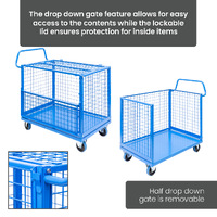 Mesh Cage Trolley with Drop Down Gate & Lockable Lid