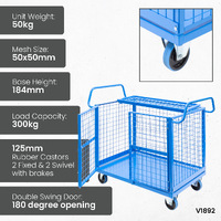 Mesh Cage Trolley with Lockable Double Swing Mesh Doors & Lockable Lid