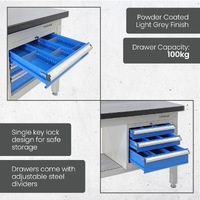 Industrial Work Bench with Lockable 3 Drawer Unit