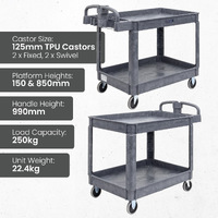 2 Tier Plastic Utility Cart (with Ergonomic Handle)