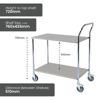 2 Tier Flat Deck Trolley (Stainless Shelves)