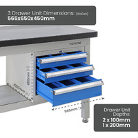 Industrial Work Bench with Lockable 3 Drawer Unit