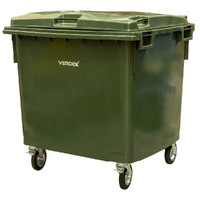 Large Plastic Wheelie Bin  - Flat Lid 1100L (Dark Green)