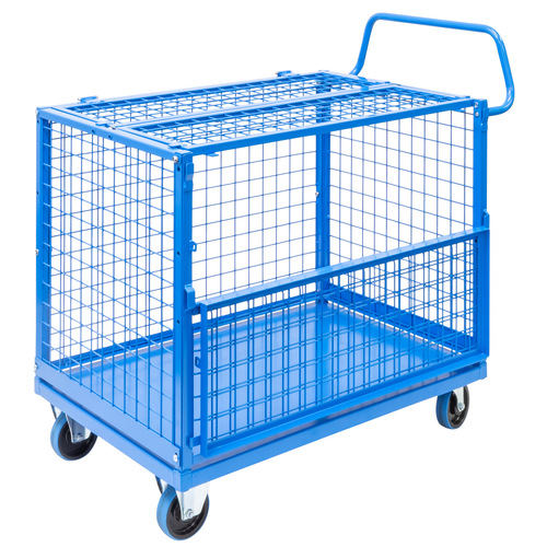 Mesh Cage Trolley with Drop Down Gate & Lockable Lid