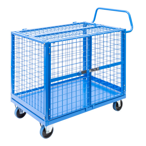 Mesh Cage Trolley with Lockable Double Swing Mesh Doors & Lockable Lid